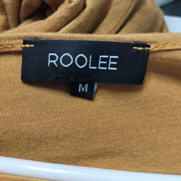 2250) Roolee Gold Mock Wrap 3/4 Bell Sleeve Pullover Dress Size Medium - Picture 8 of 9